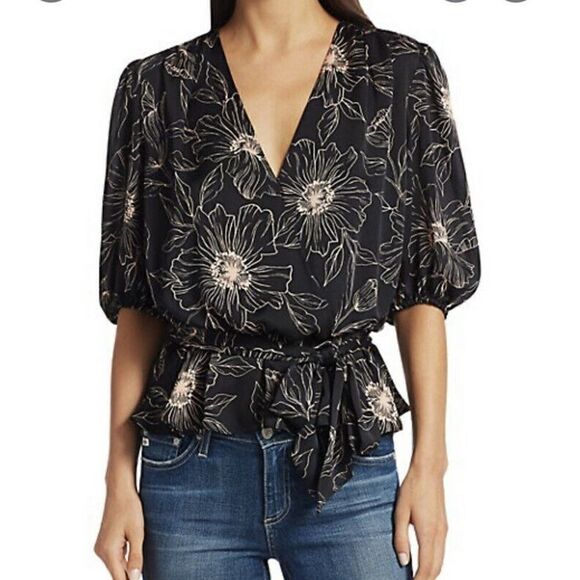NWT- Joie 'Macie' Tonal-Floral Print Wrap-Style Top, Fuchsia - Size XXS $228 - Picture 2 of 12